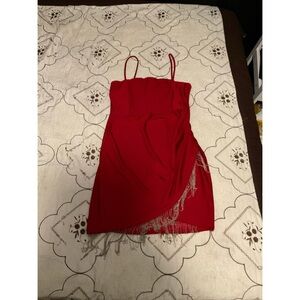 Red Large mini dress with fringe